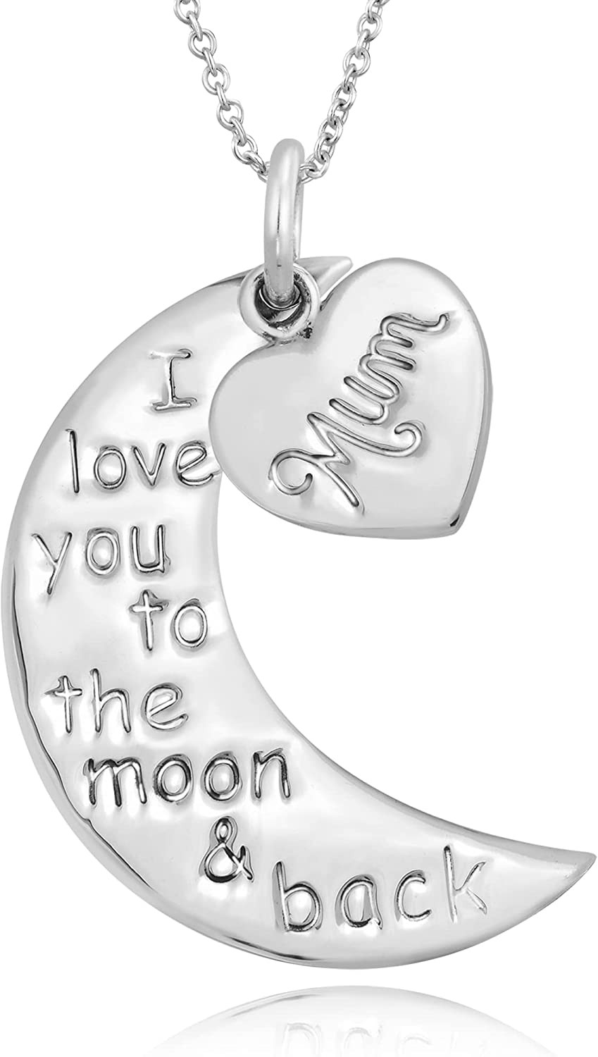 AeraVida Mom or Wife I Love You to the Moon Message Mothers Day .925 Sterling Silver Necklace | Sterling Silver Necklace for Women | Long Necklaces for Women | Necklace Women Jewelry